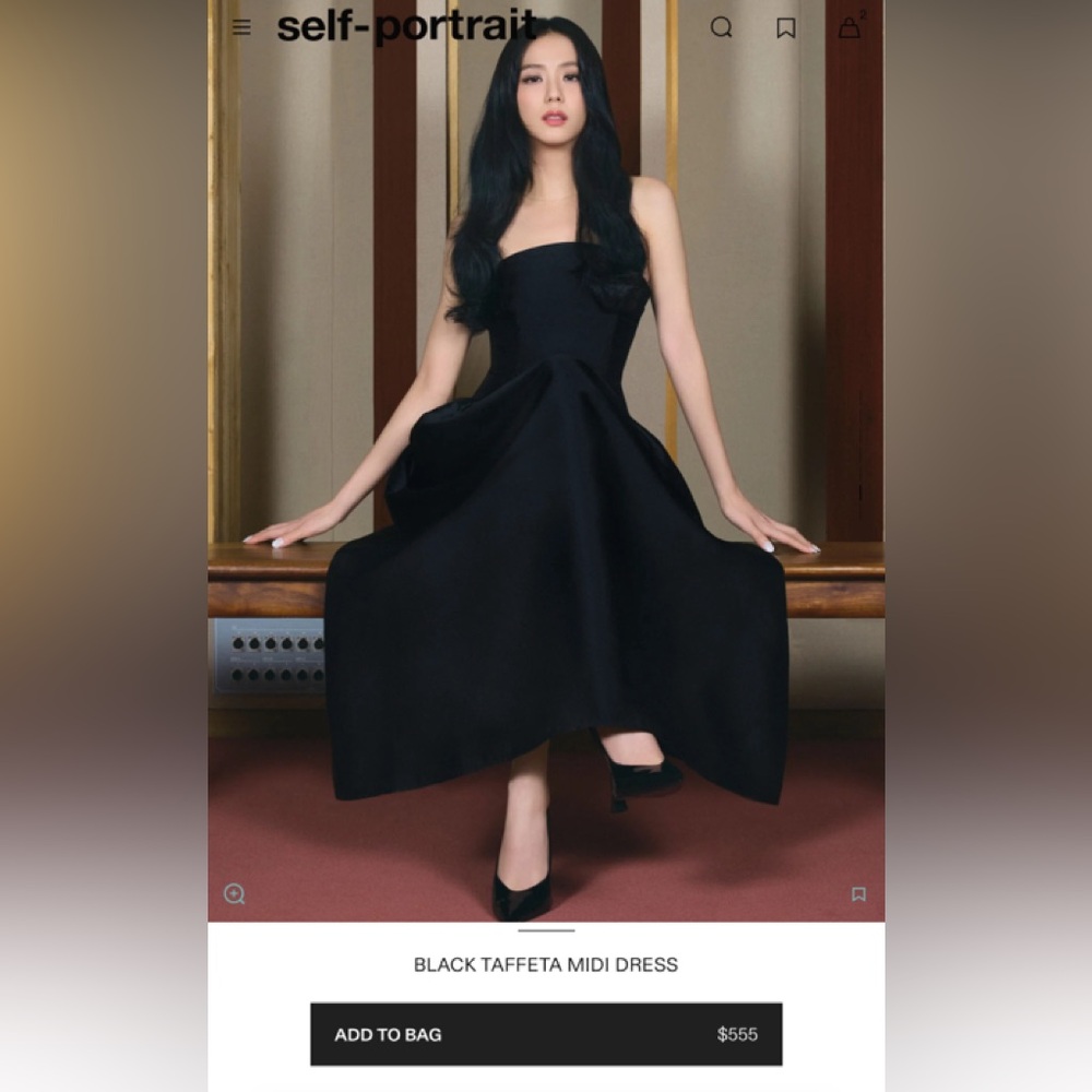 Self Portrait BLACK TAFFETA MIDI DRESS - Picture 2 of 4